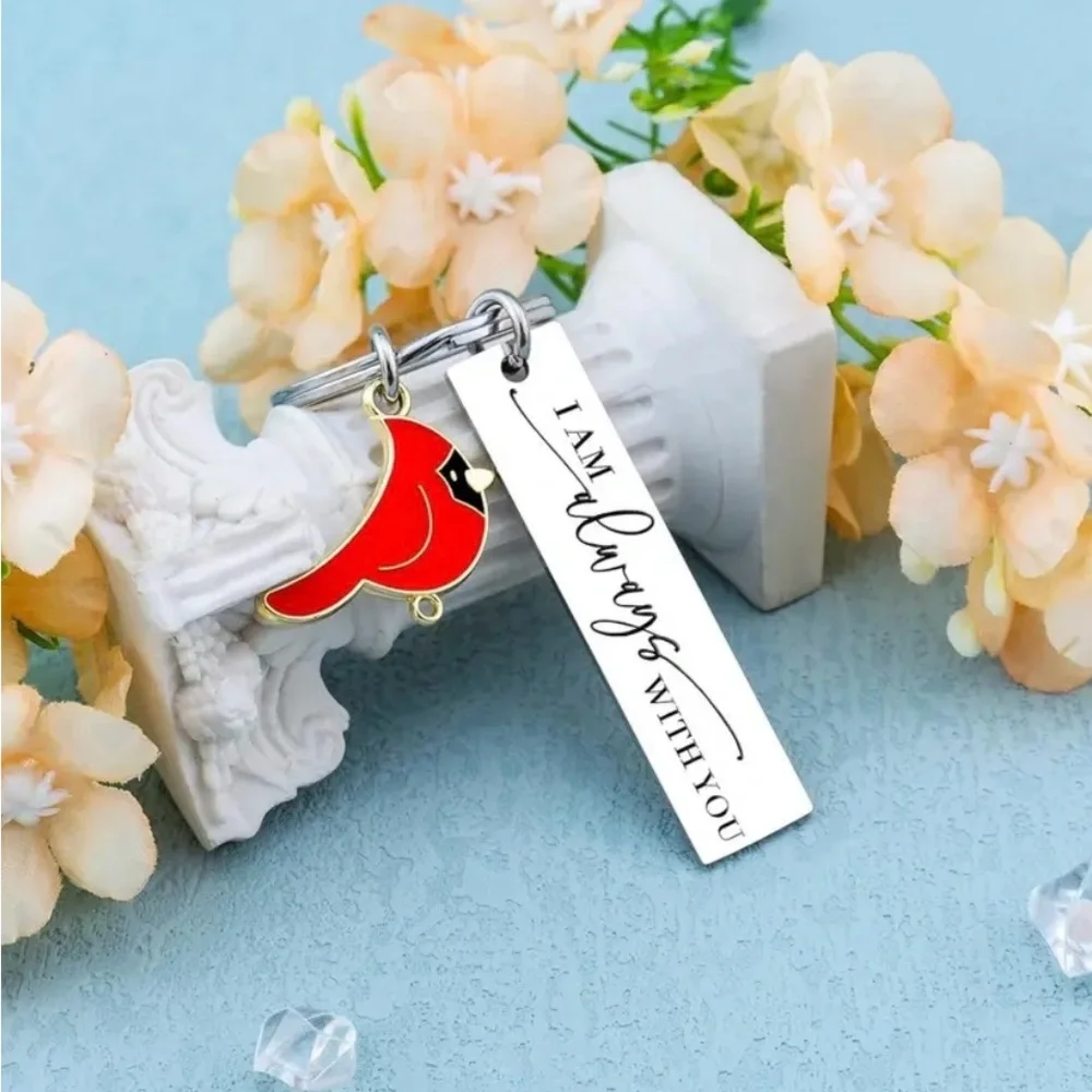 Red Cardinal Bird Keychain, NEW